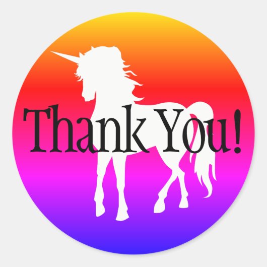 Unicorn Rainbow Ombre Bedankt Ronde Sticker (Voorkant)