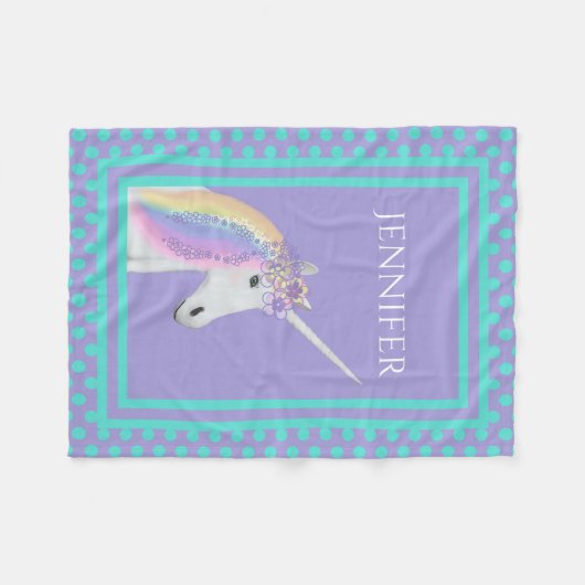 Unicorn Rainbow Paars Blauwgroen Fleece Deken (Voorkant (Horizontaal))