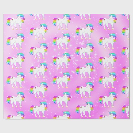 Unicorn Rainbow Paars Cute Cadeaupapier (Vlak)