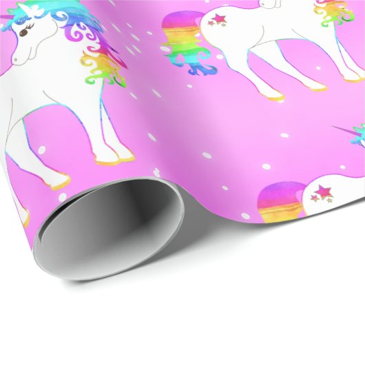 Unicorn Rainbow Paars Cute Cadeaupapier (Rol Hoek)
