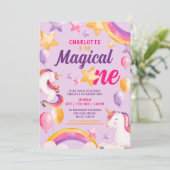 Unicorn Rainbow Paars Magical One 1st Birthday Kaart (Staand voorkant)