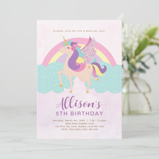 Unicorn Rainbow Personalized Birthday Kaart (Staand voorkant)