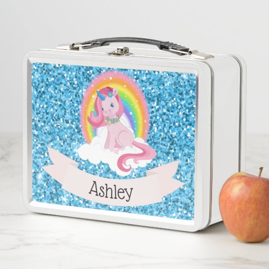 Unicorn & Rainbow Personalized Metal Lunch Box (In situ)