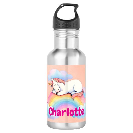 Unicorn & Rainbow, Personalized Water Bottle Waterfles (Voorkant)