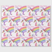 Unicorn Rainbow Persoonlijke naam Kleine Meisjes Cadeaupapier (Vlak)
