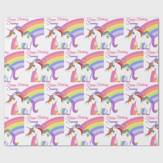 Unicorn Rainbow Persoonlijke naam Kleine Meisjes Cadeaupapier (Vlak)
