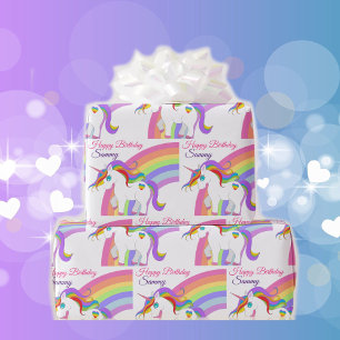 Unicorn Rainbow Persoonlijke naam Kleine Meisjes Cadeaupapier