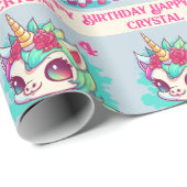Unicorn Rainbow Persoonlijke naam & Leeftijd-meisj Cadeaupapier (Rol Hoek)