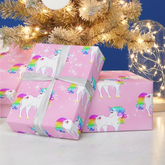 Unicorn Rainbow Pink Cute Cadeaupapier (Feestdagen)