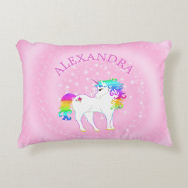 Unicorn Rainbow Pink Cute Gepersonaliseerd Accent Kussen
