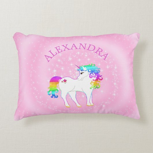 Unicorn Rainbow Pink Cute Gepersonaliseerd Accent Kussen (Voorkant)