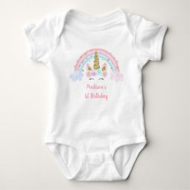 Unicorn Rainbow Pink Gold 1e verjaardag Romper