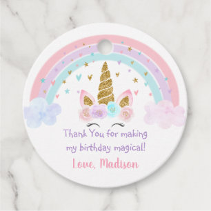 Unicorn Rainbow Pink Gold Birthday Bedankjes Labels