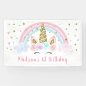 Unicorn Rainbow Pink Gold Birthday Spandoek (Horizontaal)