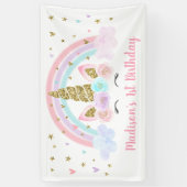 Unicorn Rainbow Pink Gold Birthday Spandoek (Verticaal)