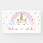Unicorn Rainbow Pink Gold Birthday Spandoek (Horizontaal)