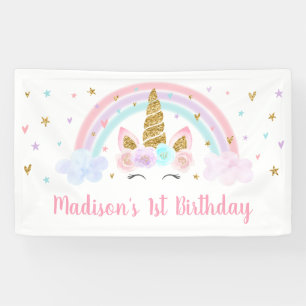 Unicorn Rainbow Pink Gold Birthday Spandoek