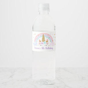 Unicorn Rainbow Pink Gold Birthday Waterfles Etiket