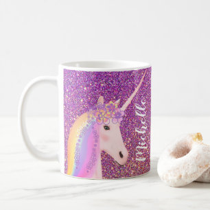 Unicorn Rainbow Pink Gold Glitter Ombre Aangepast Koffiemok