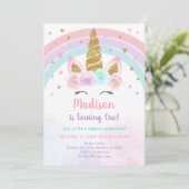Unicorn Rainbow Pink Gold Pastel Birthday Kaart (Staand voorkant)
