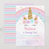 Unicorn Rainbow Pink Gold Pastel Birthday Kaart (Voorkant / Achterkant)