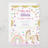 Unicorn Rainbow Pink Gold Sparthday Kaart (Voorkant / Achterkant)