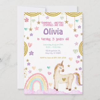 Unicorn Rainbow Pink Gold Sparthday Kaart