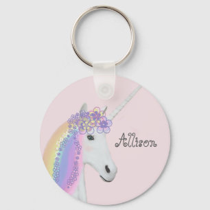 Unicorn Rainbow Pink op maat Sleutelhanger
