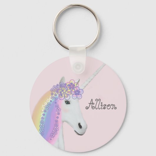 Unicorn Rainbow Pink op maat Sleutelhanger (Voorkant)