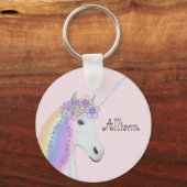 Unicorn Rainbow Pink op maat Sleutelhanger (Voorkant)