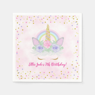Unicorn & Rainbow Pink Paarse Waterverf Birthday Servet