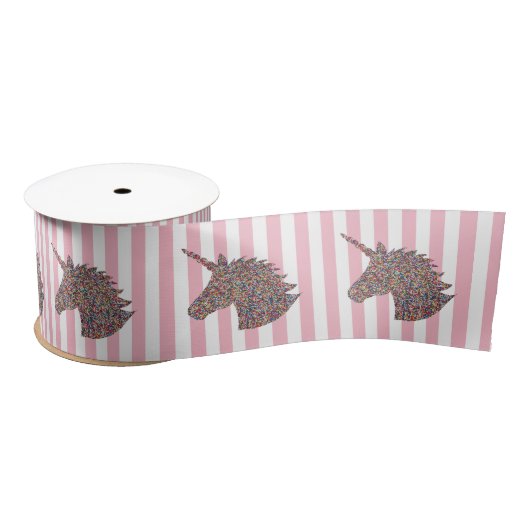 Unicorn Rainbow Pink Stripe Ribbon Satijnen Lint (Spoel)