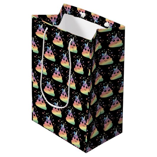 Unicorn Rainbow Poop Emoji Kawaii Medium Cadeauzakje (Voorkant Gekanteld)