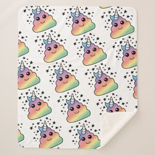 Unicorn Rainbow Poop Emoji Kawaii Sherpa Deken (Voorkant)