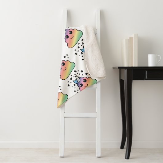 Unicorn Rainbow Poop Emoji Kawaii Sherpa Deken (In situ)