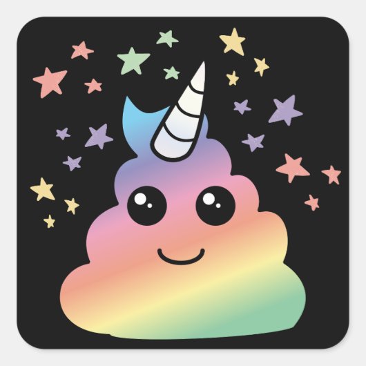 Unicorn Rainbow Poop Emoji Kawaii Vierkante Sticker (Voorkant)