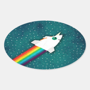 Unicorn Rainbow Rocket Ovale Sticker