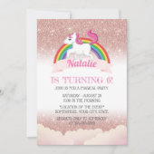 Unicorn & Rainbow Roos Gold Magical Birthday Party Kaart (Voorkant)