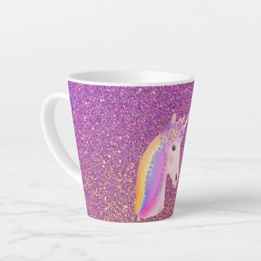 Unicorn Rainbow Roze Glitter Fantasy Magical Latte Mok (Linkerhoek)