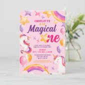 Unicorn Rainbow roze Magical One 1st Birthday Kaart (Staand voorkant)