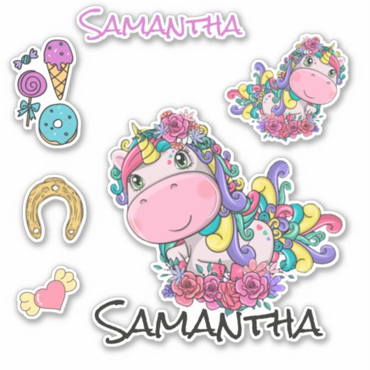 Unicorn Rainbow Roze Sticker (Voorkant)