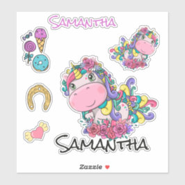 Unicorn Rainbow Roze Sticker