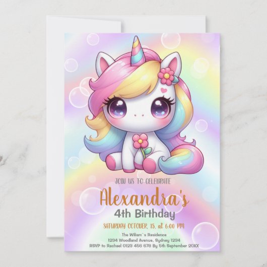 Unicorn Rainbow Sparkles Gold Birthday Kaart (Voorkant)