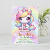 Unicorn Rainbow Sparkles Gold Birthday Kaart (Staand voorkant)