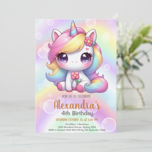 Unicorn Rainbow Sparkles Gold Birthday Kaart (Staand voorkant)