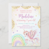Unicorn Rainbow Sparkles Gold Birthday Kaart (Voorkant)