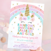 Unicorn Rainbow Sparkles Gold Birthday Kaart