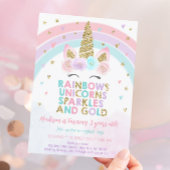 Unicorn Rainbow Sparkles Gold Birthday Kaart