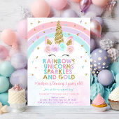 Unicorn Rainbow Sparkles Gold Birthday Kaart