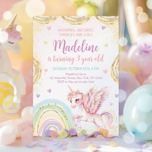 Unicorn Rainbow Sparkles Gold Birthday Kaart